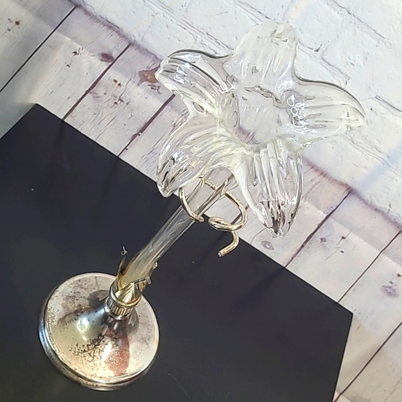 Vintage MCM Hand Blown Glass Art Nouveau Style Lily Orchid Vase Patina Silver - Picture 6 of 17